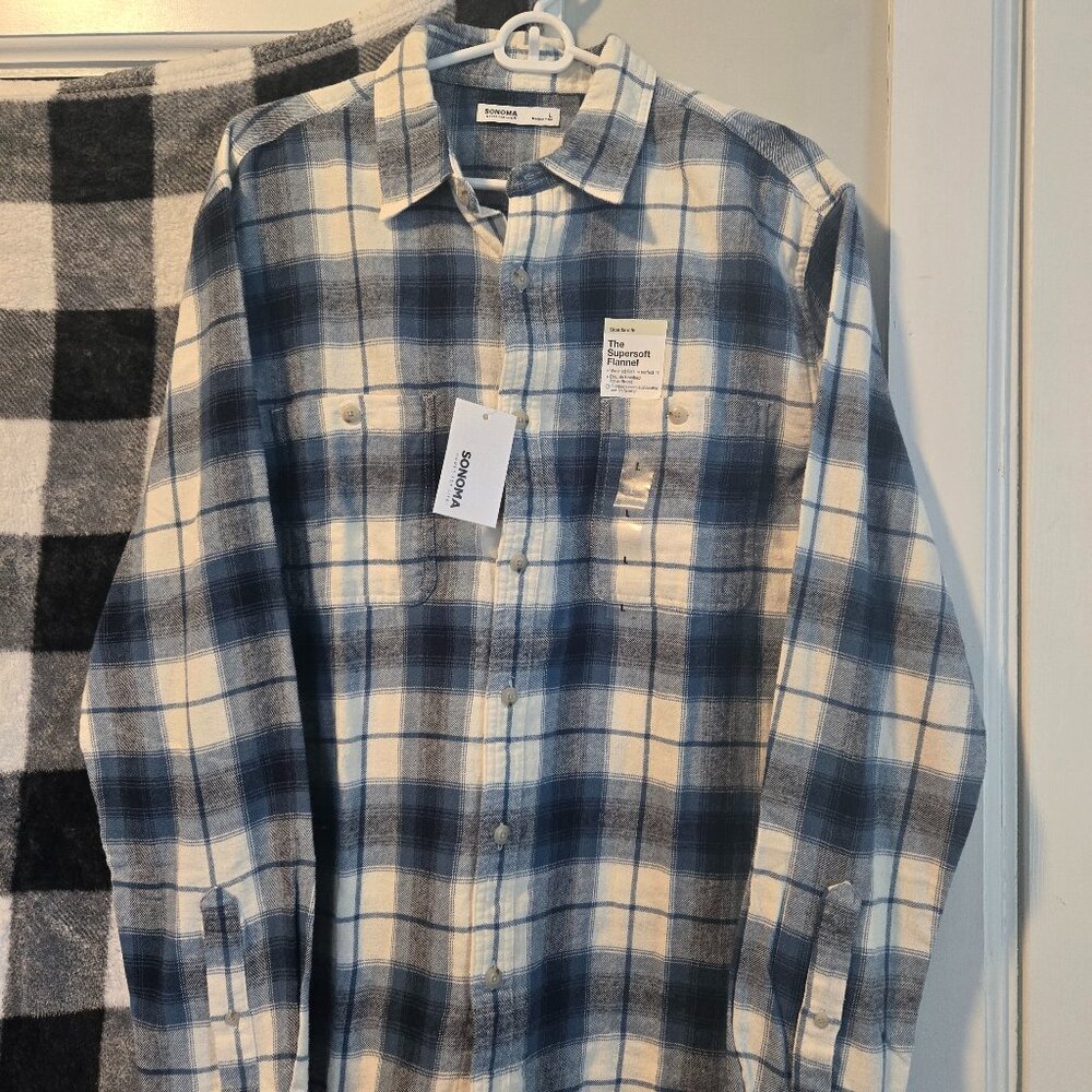 blue and white flannel